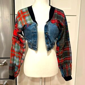 Vintage Recycled Levi’s Jean and Plaid Flannel Crop Jacket